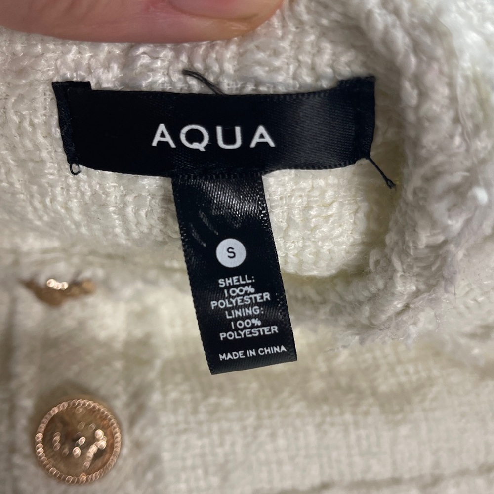 New AQUA
Tweed Short Sleeve Mini Dress Cream Tweed Dress with Gold Buttons - Picture 5 of 16